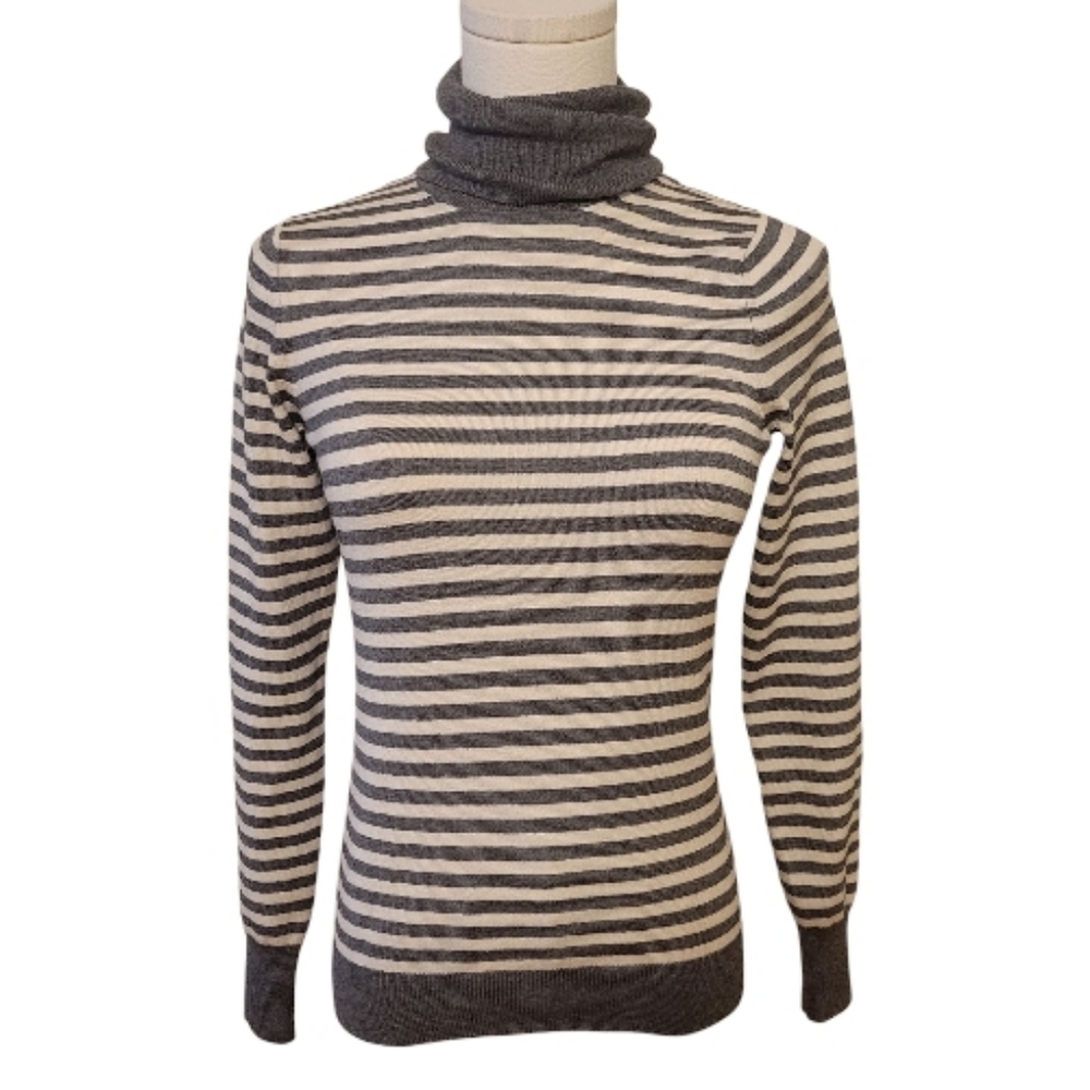 Banana‎ Republic Gray & Cream Striped Turtleneck Sweater Size XS